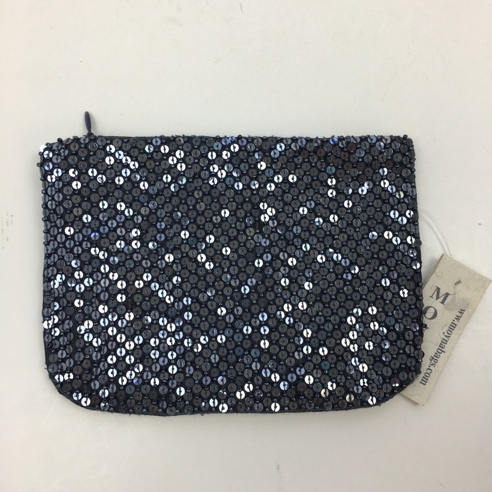 Moyna NY gunmetal Gray Sequins cosmetic bag wallet